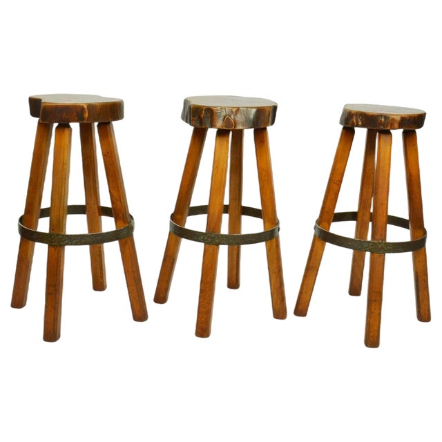 Bar Stools in Burr Wood, 1970s, Set of 3 For Sale