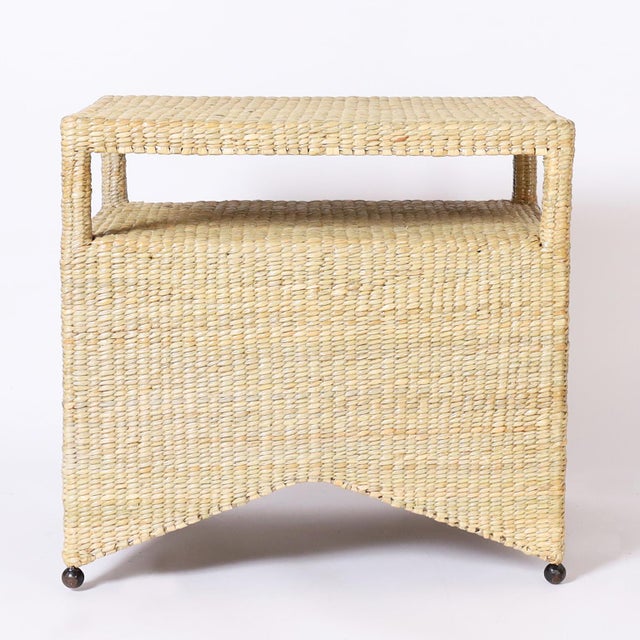 Pair of Two Tiered Wicker Stands of Tables For Sale - Image 4 of 9