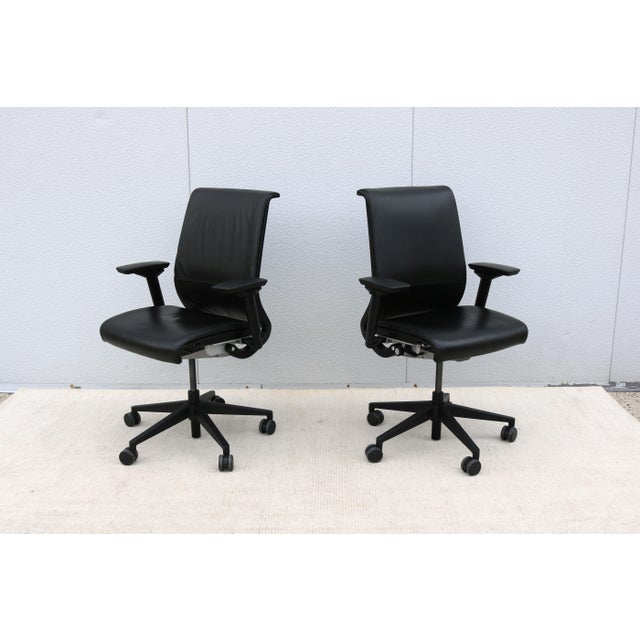 Black Steelcase Think Ergonomic Executive Desk Chair in Black Leather, Fully Adjustable For Sale - Image 8 of 18