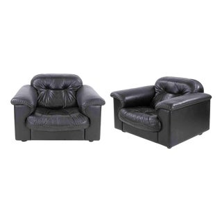 Set of Black Leather DS-110 Armchairs from De Sede, 1970s For Sale