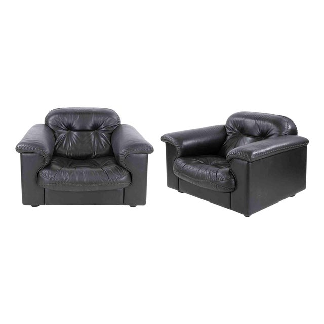 Set of Black Leather DS-110 Armchairs from De Sede, 1970s For Sale