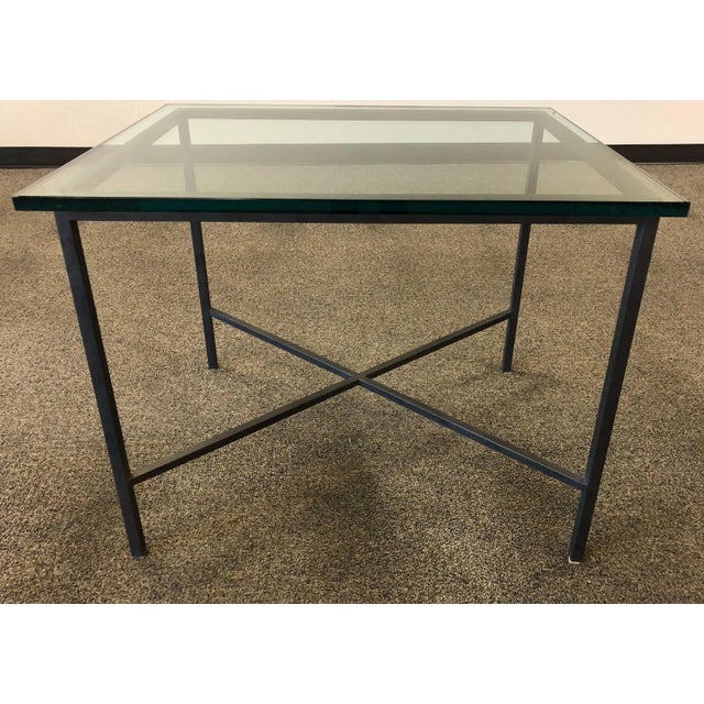 Glass and Iron Side Table, custom made base by renouned local metal worker Timeless Design works beautifully as piece to...