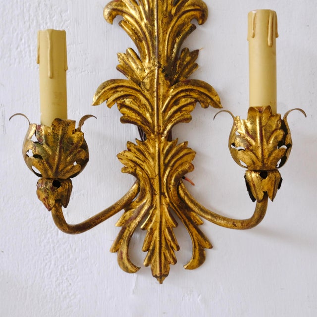 Baroque Two-Arm Appliques in Gold Color with Floral Decoration, Set of 2 For Sale - Image 3 of 10