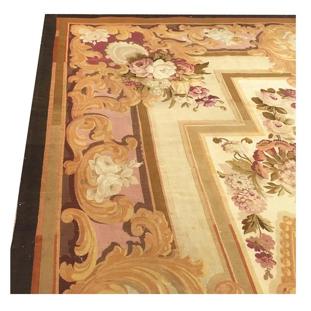 Antique French Aubusson Tapestry Wool 14x17 Tan, Ivory & Black Handmade Area Rug #9902078 For Sale - Image 11 of 12