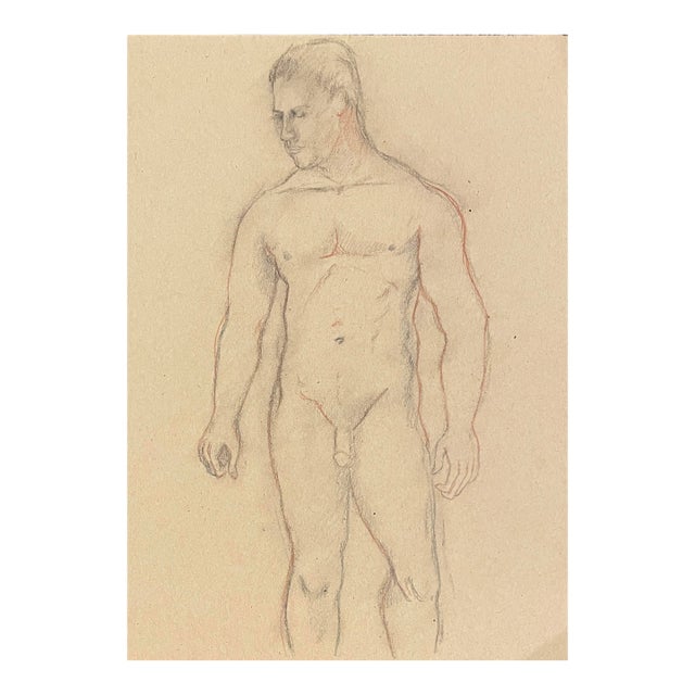 1990s Ron Yrabedra Muscular Male Nude Drawing For Sale