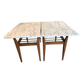 Set of 2 - 1960s Mid-Century Modern Marble Top Side Tables For Sale