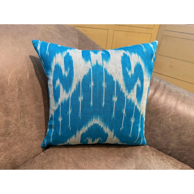 Textile 1990s Handmade Silk Ikat Square Pillow Cover For Sale - Image 7 of 11