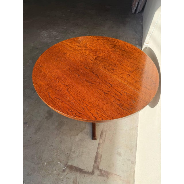 1960s Vintage Danish Mid-Century Round Oak Dining Table — Sculptural Pedestal Base 1960s For Sale - Image 5 of 10