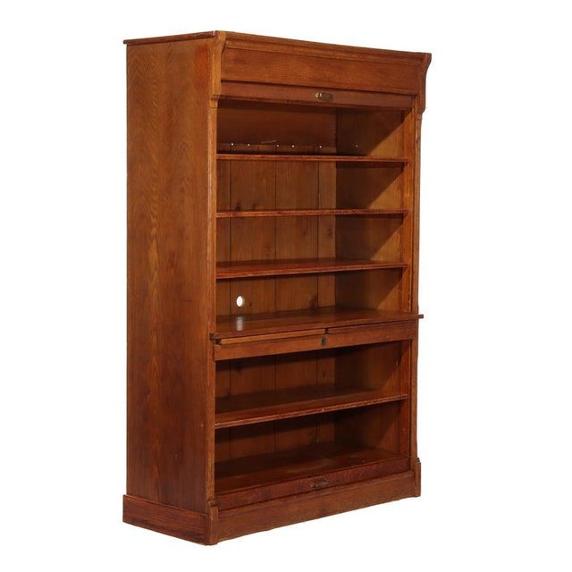 Oversized Antique Oak Roll Front Bookcase Circa 1920 For Sale - Image 12 of 15