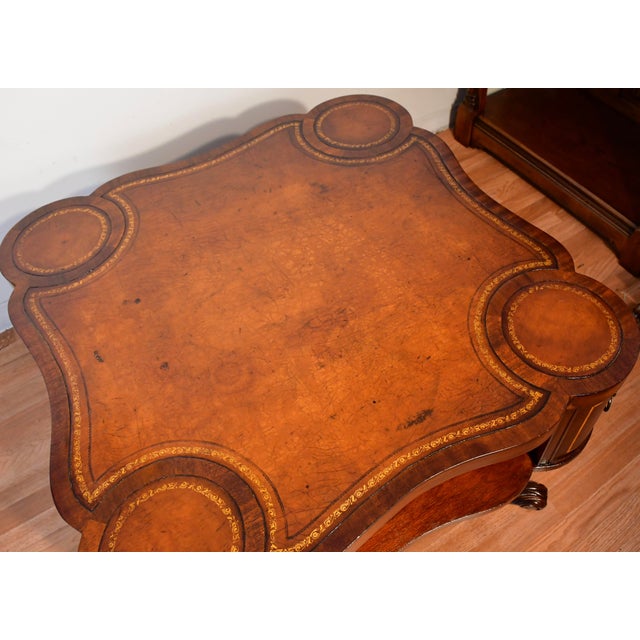 1930s 1930 English Regency Mahogany & Leather Top Center Table / Hall Table For Sale - Image 5 of 15