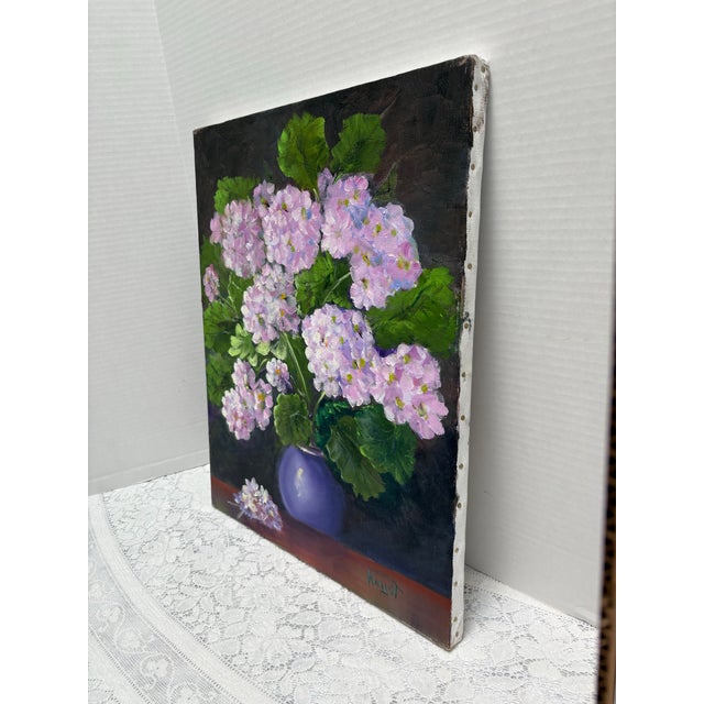 Textile Vintage Lush Hydrangea Bouquet Painting For Sale - Image 7 of 9