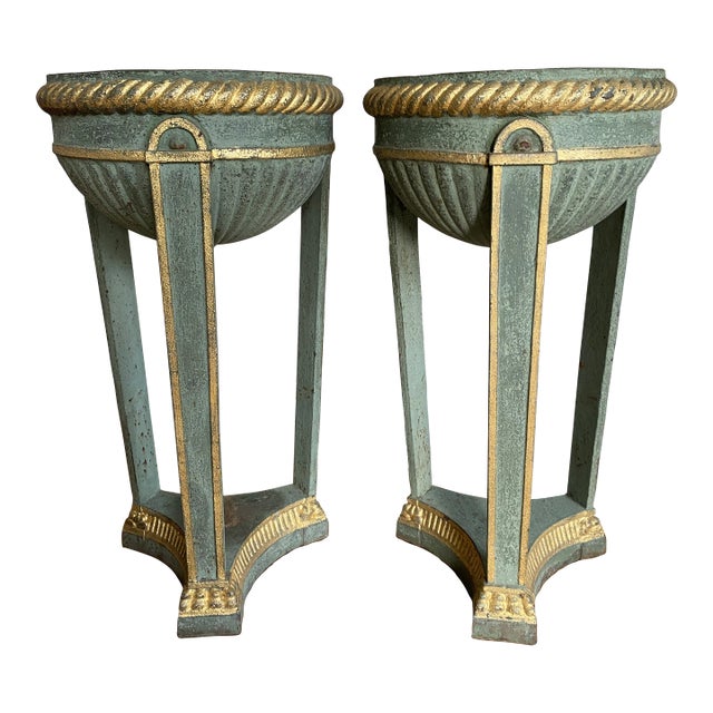 Pair of Antique Painted Iron Athenian Planters For Sale
