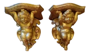19th Century Italian Barretti Florence Carved Wood Angel Shelves - a Pair