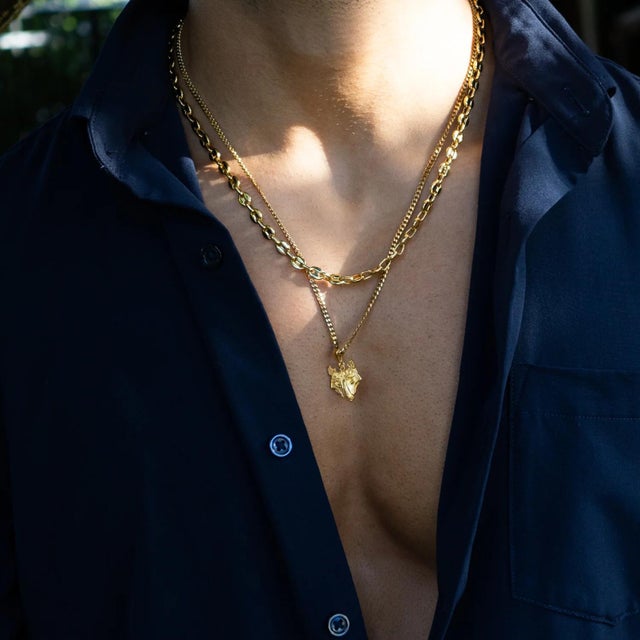 Metal Golden Wolf Spirit Men’s Necklace For Sale - Image 7 of 11