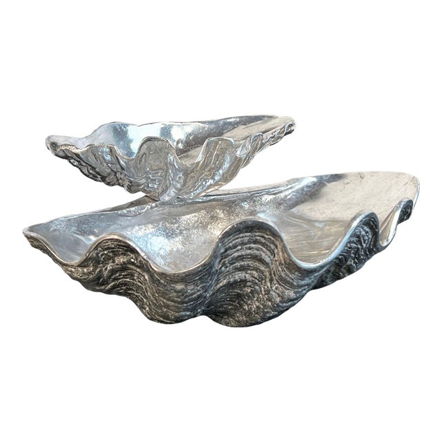 Vintage Arthur Court Aluminum Giant Clam Shell Chip & Dip Serving Bowl c.1980's For Sale