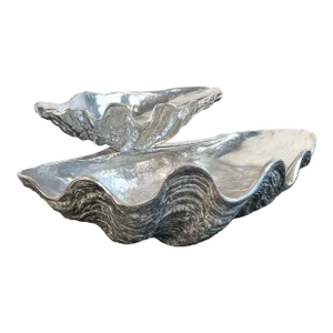 Vintage Arthur Court Aluminum Giant Clam Shell Chip & Dip Serving Bowl c.1980's