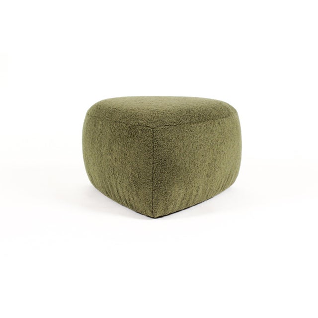 Mid-Century Modern Custom Morro Triangular Ottoman Footstool — Olive Bouclé — White Oak For Sale - Image 3 of 5