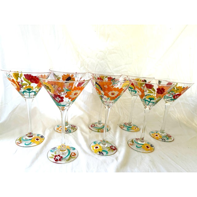 Fabulous martini glasses with colorful flowers pattern set off 8. This are unique cheerful colorful fun in perfect...