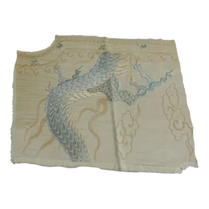 Antique Blue Embroidery Dragon Kimono Textile Panel