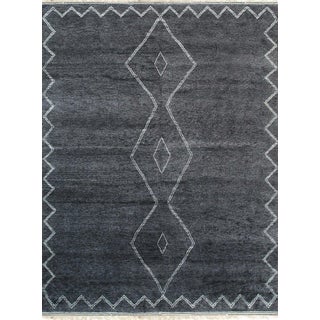 5x8 Talia Moroccan Charcoal Geometric Modern Hand Knotted Wool Carpet Rug For Sale