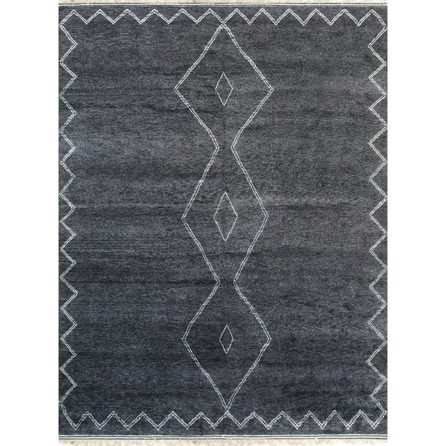 5x8 Talia Moroccan Charcoal Geometric Modern Hand Knotted Wool Carpet Rug For Sale