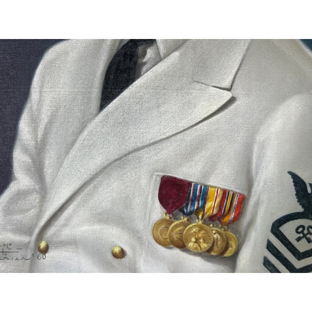 Textile Vintage Oil Portrait Painting of a Naval Officer, Signed For Sale - Image 7 of 13