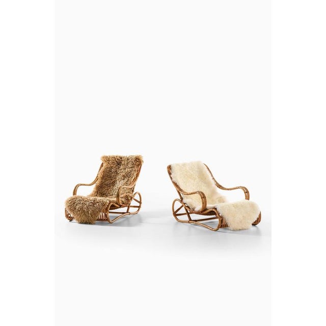 Brown Scandinavian Modern Easy Chairs in Cane & Rattan by Viggo Boesen, 1940s, Set of 2 For Sale - Image 8 of 9