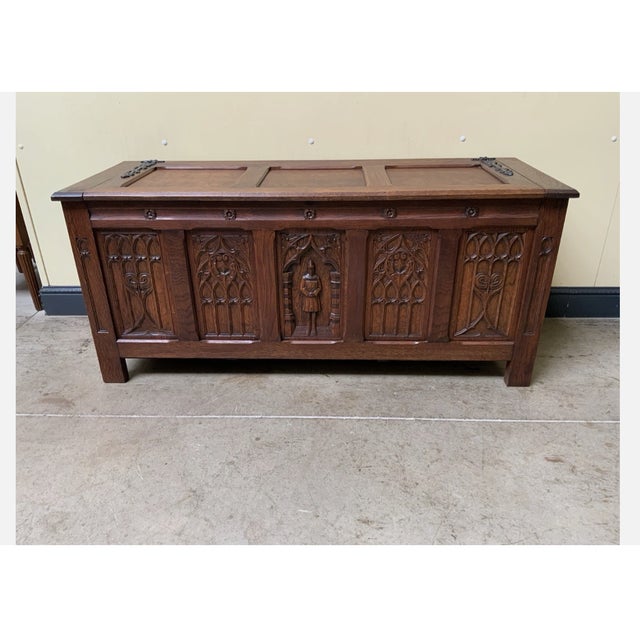 Wood Vintage Neo-Gothic Chest, 1930s For Sale - Image 7 of 8