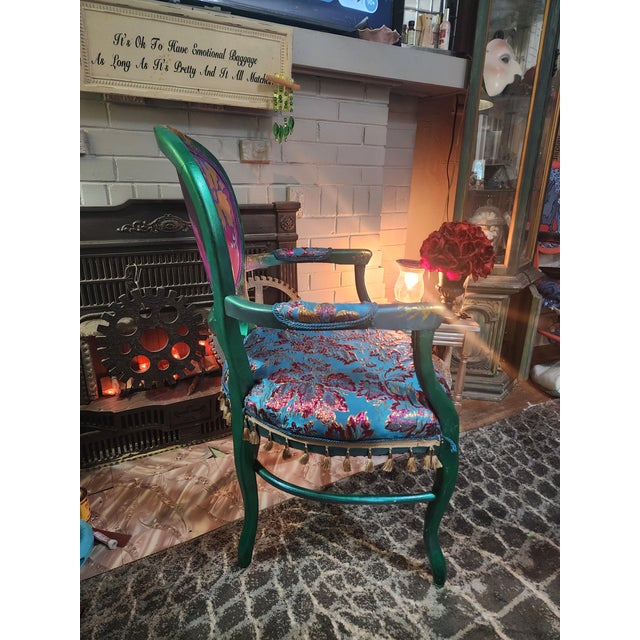 Jewel Toned Custom Upcycled Vintage Accent Chair – Hand-Painted Statement Piece For Sale - Image 6 of 6