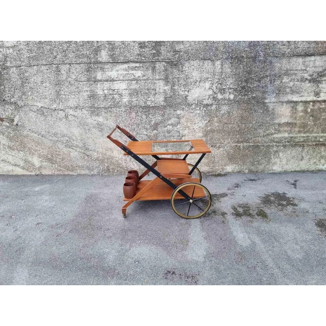 Mid-Century Serving Trolley in Teak and Brass, Italy, 1950s For Sale - Image 4 of 10