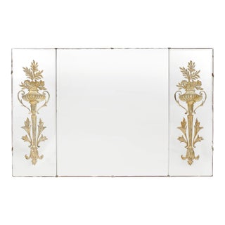 Hollywood Regency 3-Paneled Mirror W/ Neoclassical Kantharos Floral Motifs For Sale