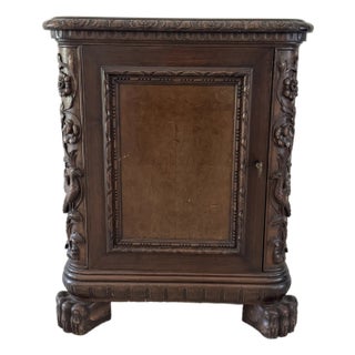 Victorian Carved Walnut Clawfoot Nightstand or Side Table For Sale