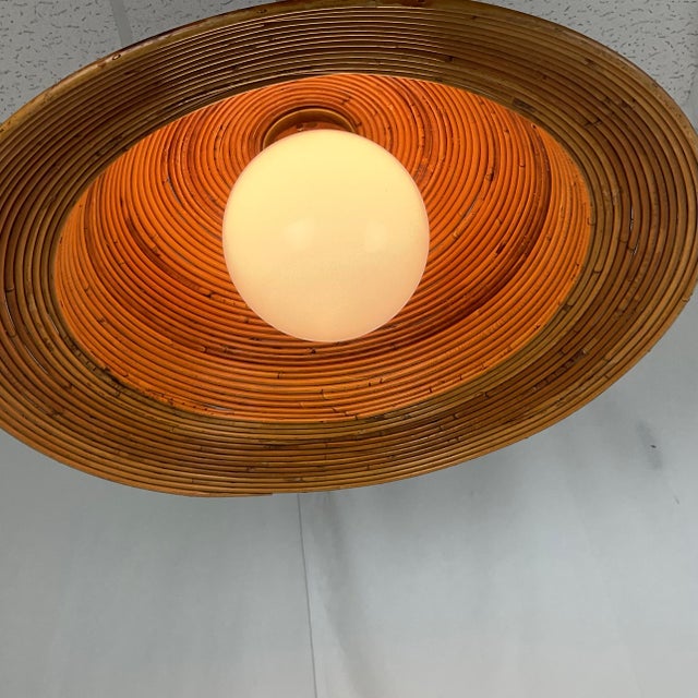 Mid-Century Modern 1960s Mid Century Modern Italian Large Pencil Reed Pendant For Sale - Image 3 of 8
