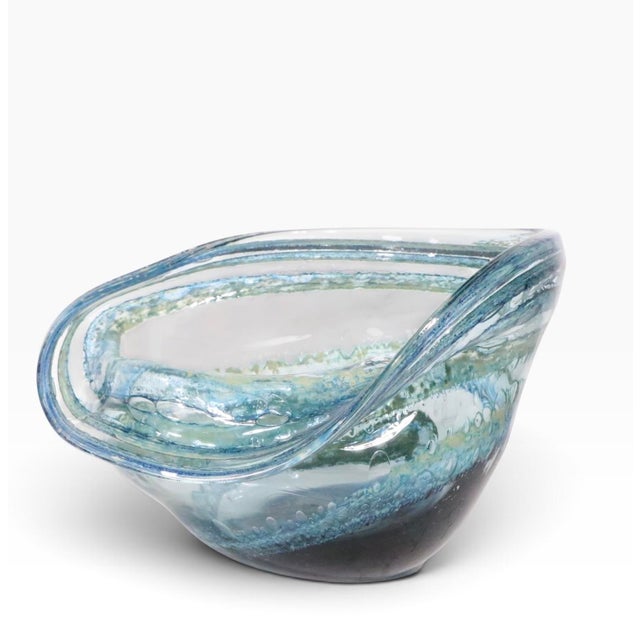 Exceptional art glass center bowl, done in the Brutalist, Organic Modern style, signed and dated by the noted glassblower...