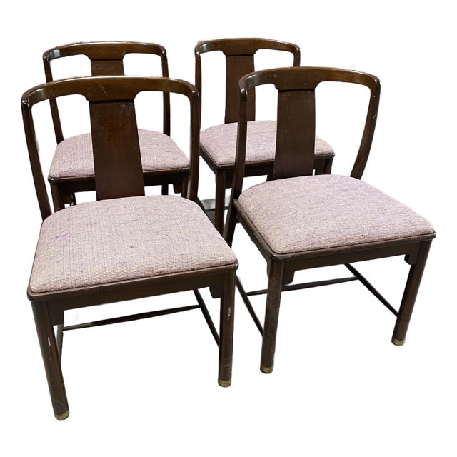 Four Dining Chairs W Purple Fabric For Sale