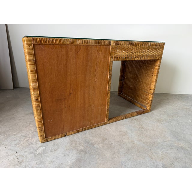 1970's Vintage Boho Coastal Wrapped Rattan Writing Desk For Sale - Image 17 of 18