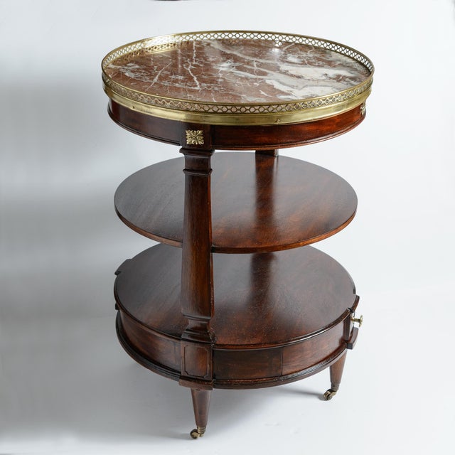 French Louis XVI Style Three Tier Bouillotte Drinks Table, Marble Top For Sale - Image 3 of 12