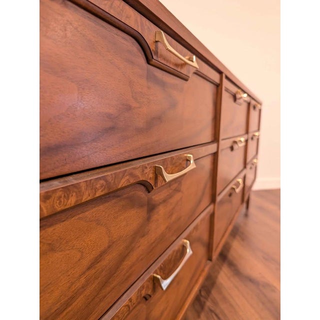 Wood 1970s American Walnut 9 Drawer Lowboy Dresser by Broyhill Lenoir For Sale - Image 7 of 9