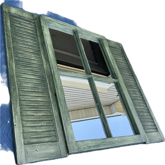 1980s Vintage Shabby Window Shutter Wall Mirror For Sale - Image 5 of 8