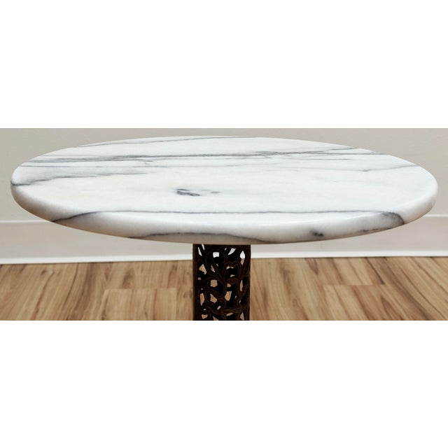 Mid 20th Century Vintage French Style Round Marble Top Brass Filigree Side Table For Sale - Image 5 of 6