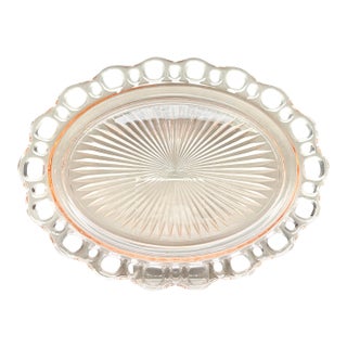 Vintage Pink Anchor Hocking “Old Colony” Lace Edge Depression Glass Serving Platter For Sale