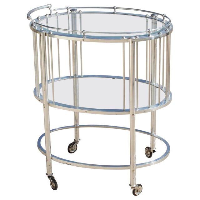 Mid-Century Modern Bar Cart Silver Plate Oval For Sale In Los Angeles - Image 6 of 18