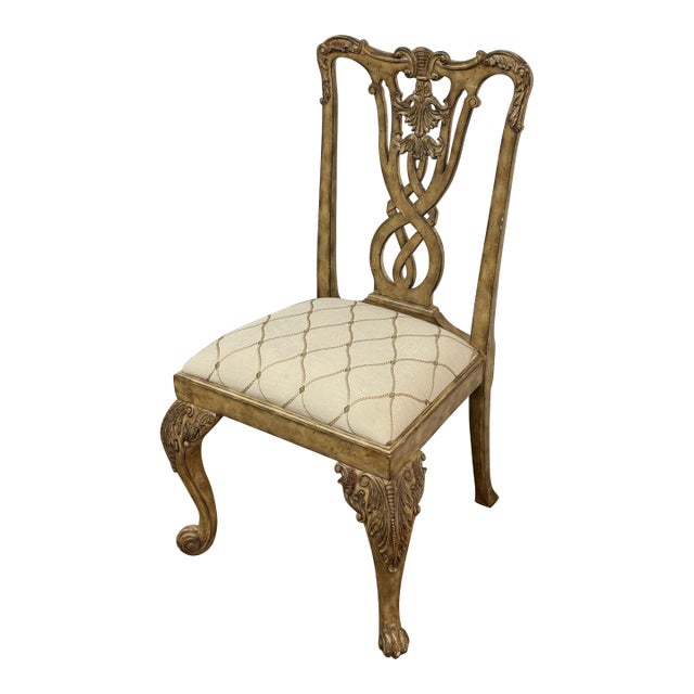 Maitland Smith Trellis Print Chippendale Style Arm Chair For Sale