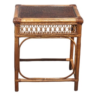 Vintage French Country Bamboo Rattan Cane Side Table For Sale