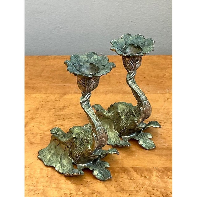 Brass Vintage Brass Elephant Candlesticks - Pair For Sale - Image 8 of 12