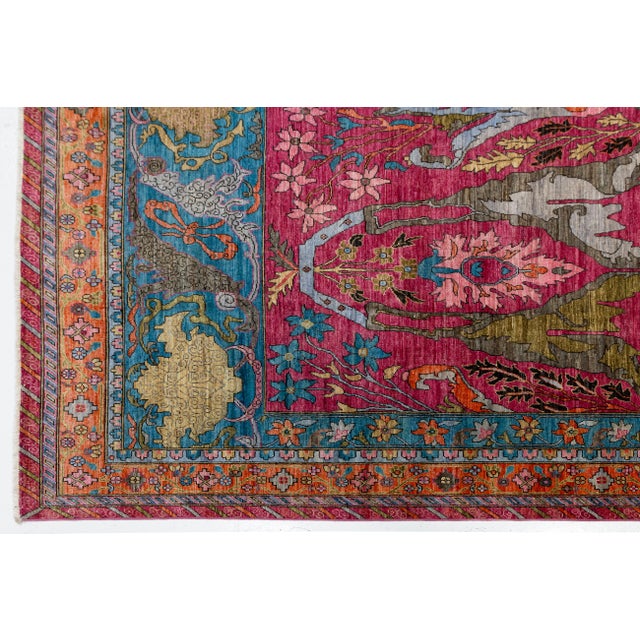 Vibrant Fuchsia & Teal Modern Bidjar Style Wool Rug With Botanical Motifs 10x14 For Sale In New York - Image 6 of 11