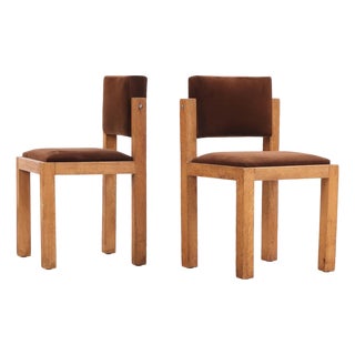 Pair of French Brutalist Oak Side Chairs With Adjustable Tilting Backs, C 1960 For Sale