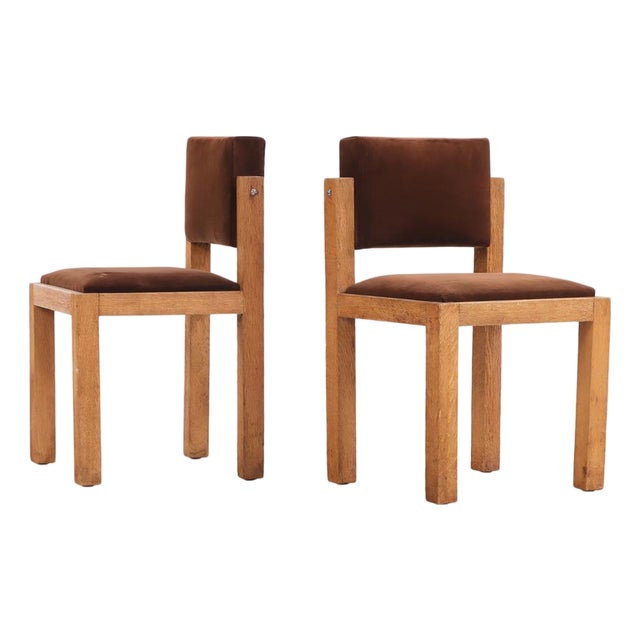 Pair of French Brutalist Oak Side Chairs With Adjustable Tilting Backs, C 1960 For Sale