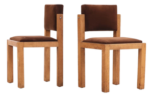 Pair of French Brutalist Oak Side Chairs With Adjustable Tilting Backs, C 1960