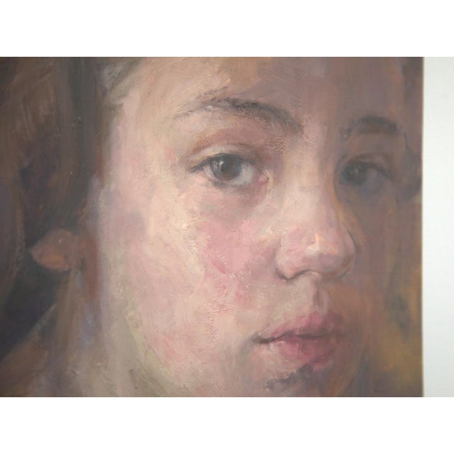 Laura by Elena Burykina | Oil on panel Portrait of a young girl with a neutral expression. For Sale - Image 4 of 4